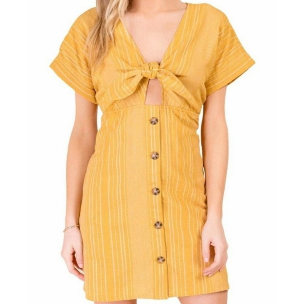 Yellow Button-Down Dress with Knot Front